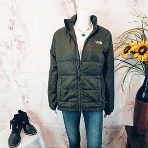 The North Face Goose Down Puffer Jacket Olive Green Small Lightweight Warm